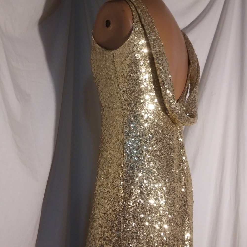 Gold Glam! Christina Wu Sequin Gown Sz 12